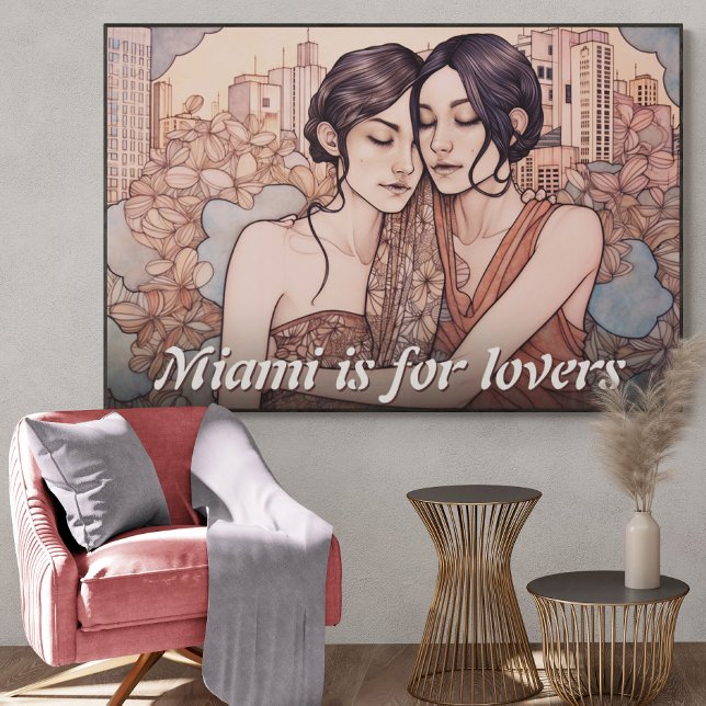 Miami Downtown Women Cuddling Lesbians Drawing Poster (Creator Uploaded)