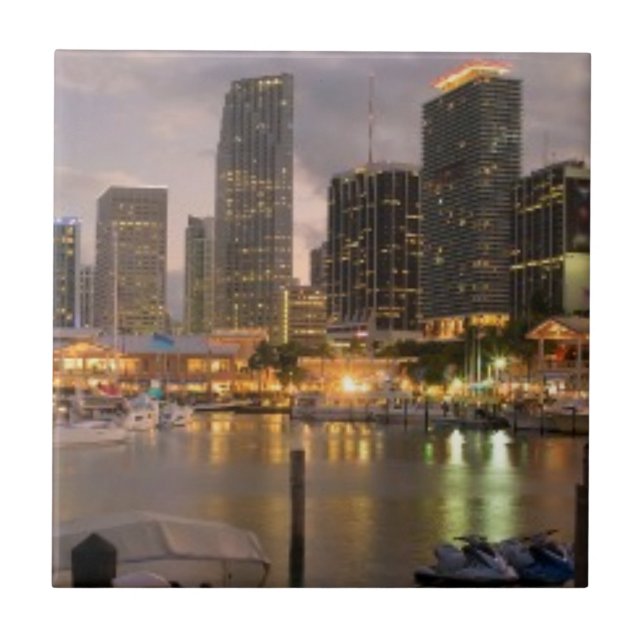 Miami financial skyline at dusk tile (Front)
