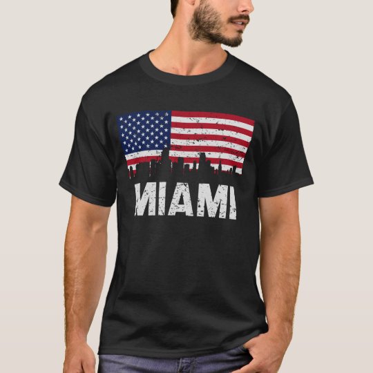 Miami FL American Flag Skyline Distressed T-Shirt