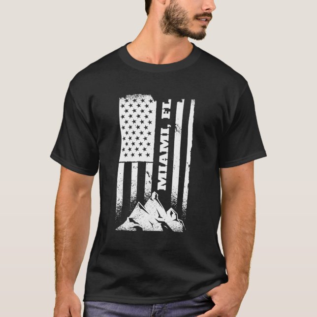 Miami Fl Florida American Patriotic Distressed Jul T-Shirt (Front)