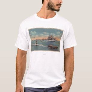Miami, FL - Water Skiing Scene, Wooden Boat T-Shirt