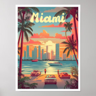 Miami Florida Art Vintage Travel Illustration Poster