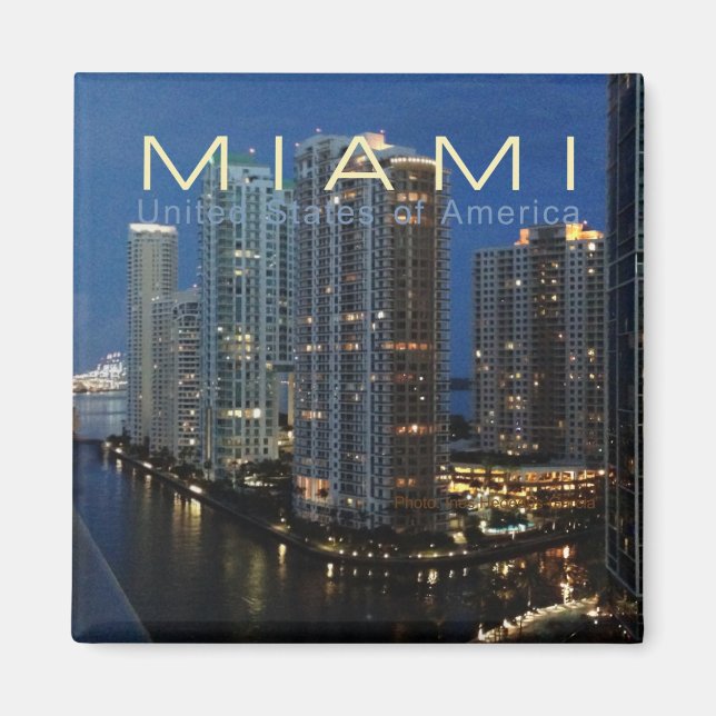 Miami Florida at Night Travel Photo Fridge Magnet (Front)