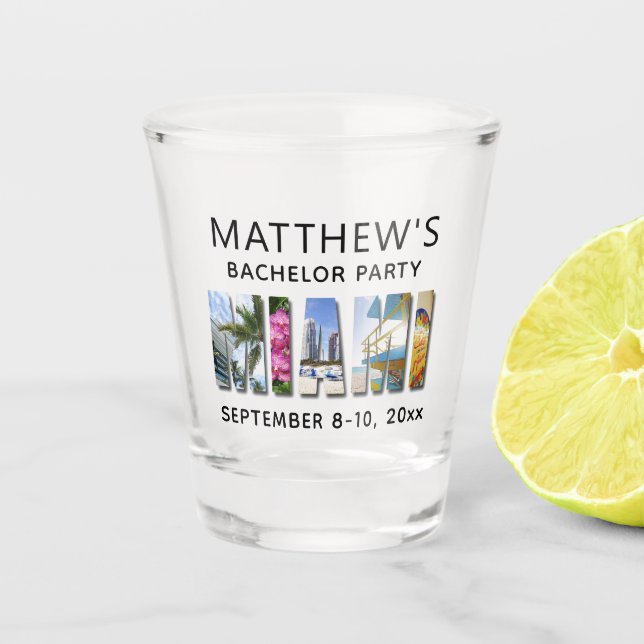 Miami Florida Bachelor Party Wedding Favour Shot Glass (Front)