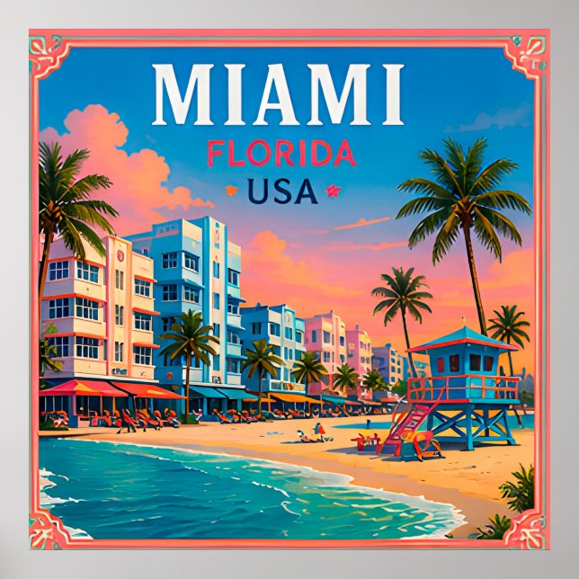 🌴 Miami Florida Beach Memory From South Beach 🌴 Poster (Front)