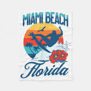 Miami Florida Beach Surf Summer Vacation Vintage F Fleece Blanket