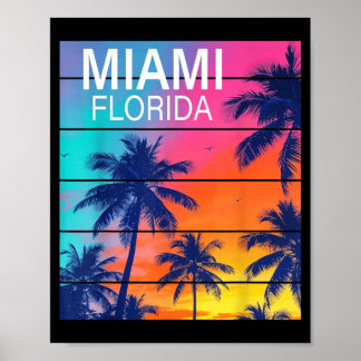 Miami Florida Beach Vintage Sunset Summer Vacation Poster