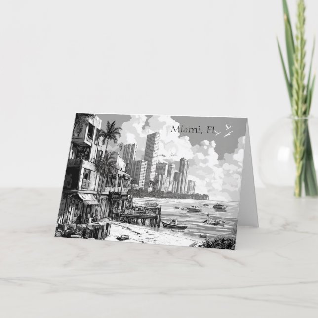 Miami Florida Black and White Greeting card (Front)
