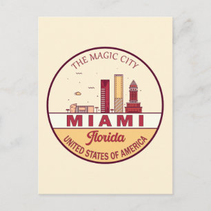 Miami Florida City Skyline Emblem Postcard