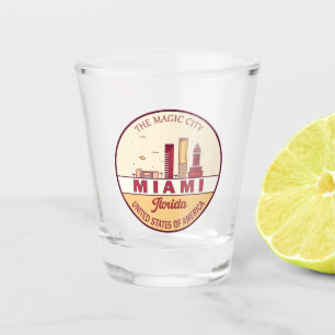 Miami Florida City Skyline Emblem Shot Glass