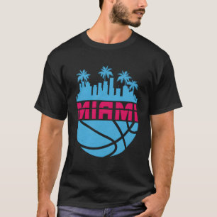 Miami Florida Cityscape Basketball 80'S T-Shirt
