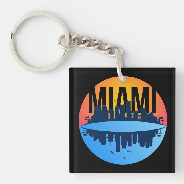 Miami Florida Cityscape Skyline Photo Key Ring (Front)