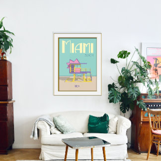 Miami Florida Classic Lifeguard Tower Art Deco Poster