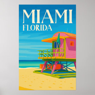 Miami Florida Colourful Beach Travel  Poster