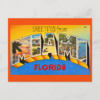 Miami Florida Colourful Retro Greeting Postcard