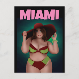 MIAMI FLORIDA CURVY BBW ART BIKINI GIRL POSTCARDS