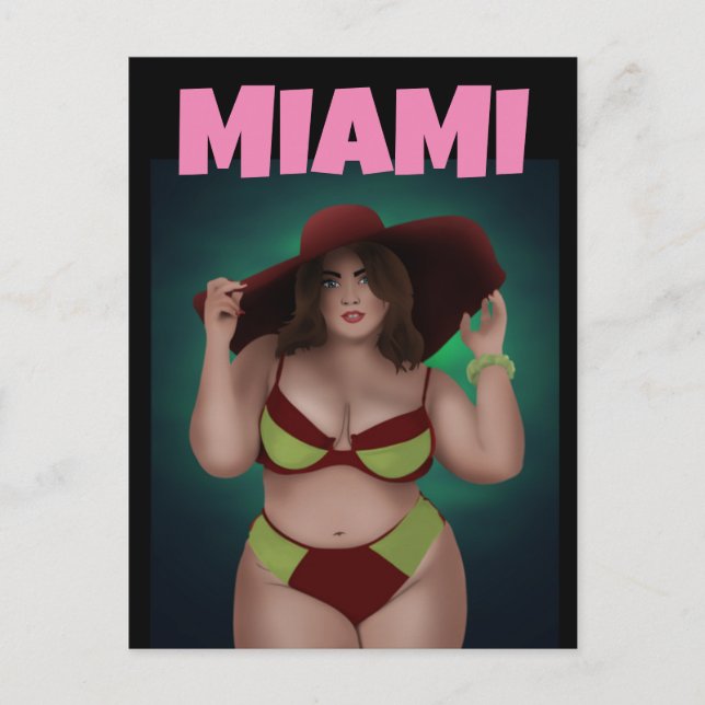 MIAMI FLORIDA CURVY BBW ART BIKINI GIRL POSTCARDS (Front)