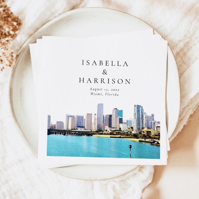 MIAMI Florida Destination Travel Skyline Wedding Napkin (Creator Uploaded)