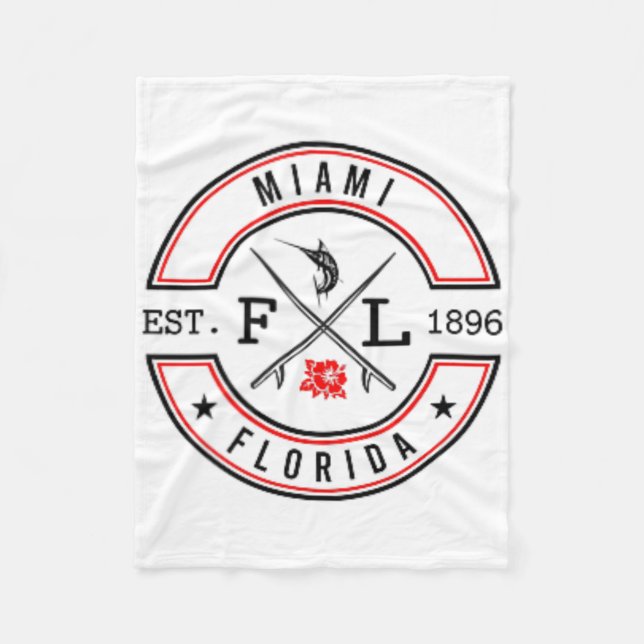 Miami Florida Fl Retro Surfer Beach Front And Ck  Fleece Blanket (Front)
