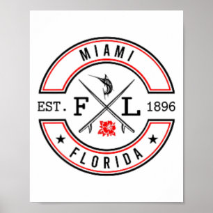 Miami Florida Fl Retro Surfer Beach Front And Ck  Poster