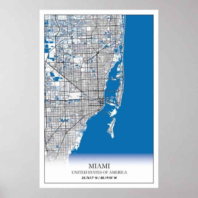 Miami Florida FL United States USA Travel City Map Poster (Front)