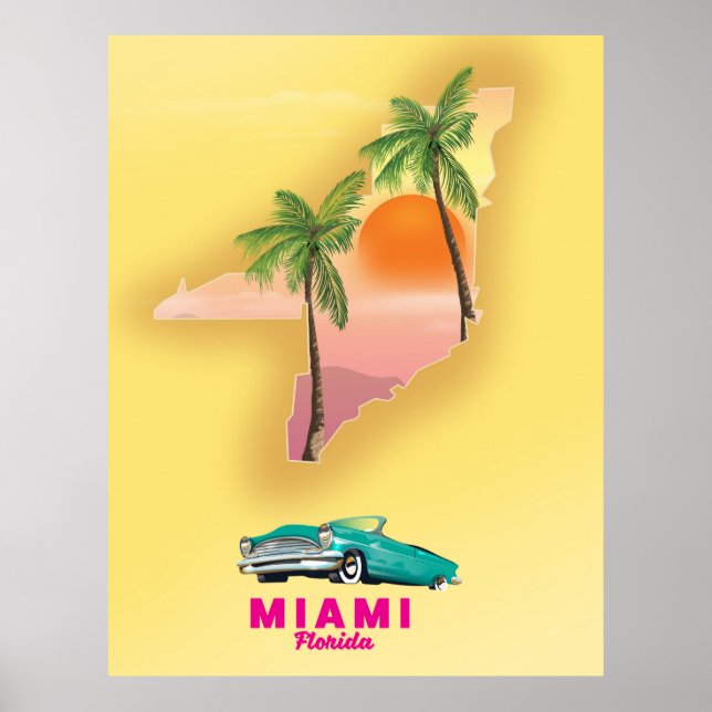 Miami Florida illustrated map poster (Front)