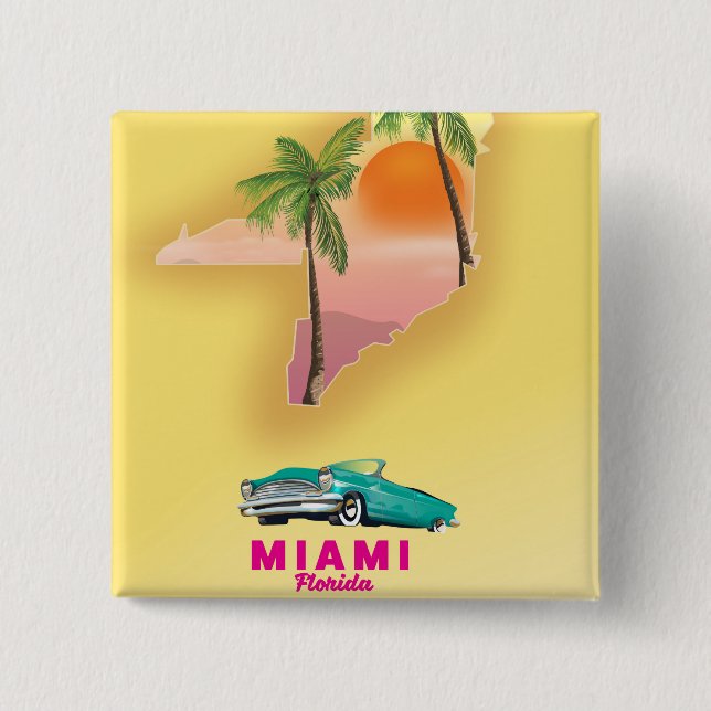 Miami Florida illustrated map poster 15 Cm Square Badge (Front)