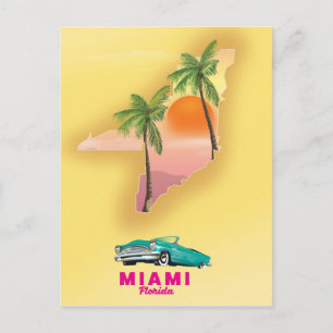 Miami Florida illustrated map poster Postcard