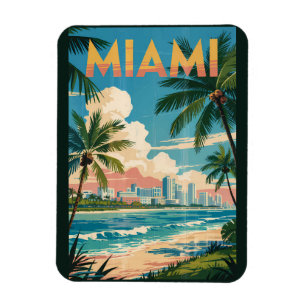 Miami Florida Illustration Travel Art Vintage Magnet