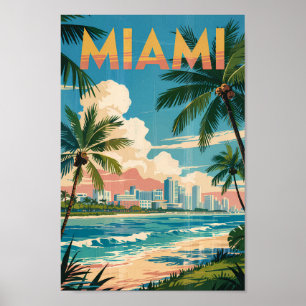 Miami Florida Illustration Travel Art Vintage Poster