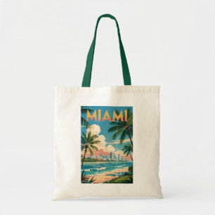 Miami Florida Illustration Travel Art Vintage Tote Bag