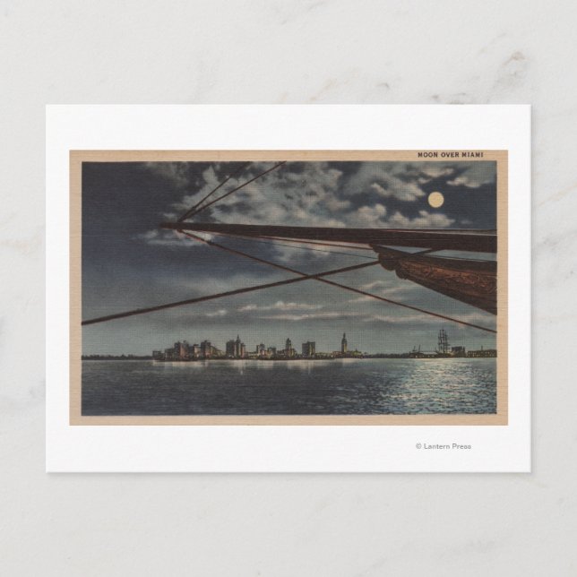 Miami, Florida - Moonlit View of City Over Water Postcard (Front)
