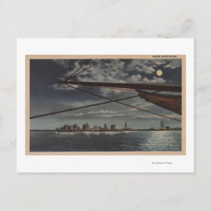 Miami, Florida - Moonlit View of City Over Water Postcard