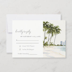 Miami Florida Palm Landscape Watercolor Wedding RSVP Card