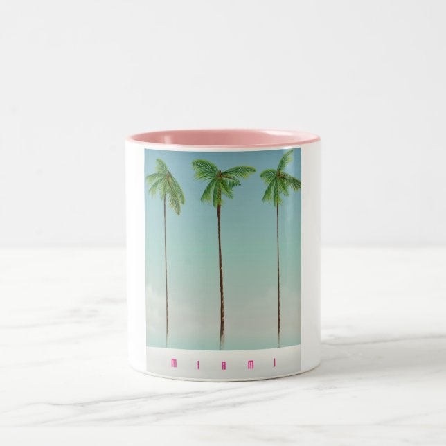 Miami, florida palm travel poster. Two-Tone coffee mug (Center)