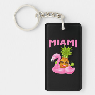 Miami Florida Pink Flamingo Pineapple Vacation Key Ring