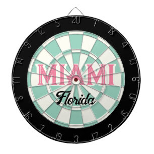 MIAMI Florida Pink text Light Teal White Black Dartboard