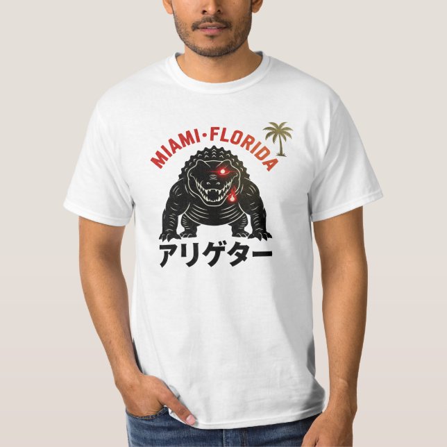 Miami Florida Retro Kaiju Alligator Japanese Style T-Shirt (Front)