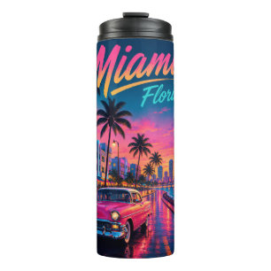 Miami Florida Retro Neon Sunset Travel Thermal Tumbler