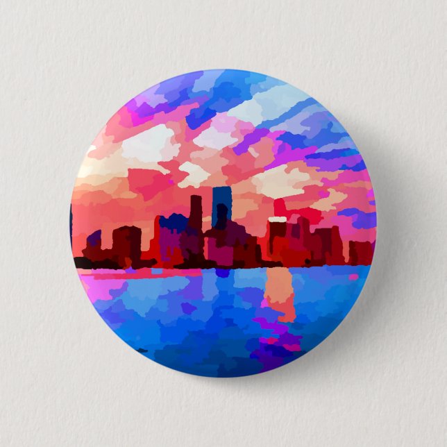 Miami Florida Skyline at Sunset by Jon Baran 6 Cm Round Badge (Front)