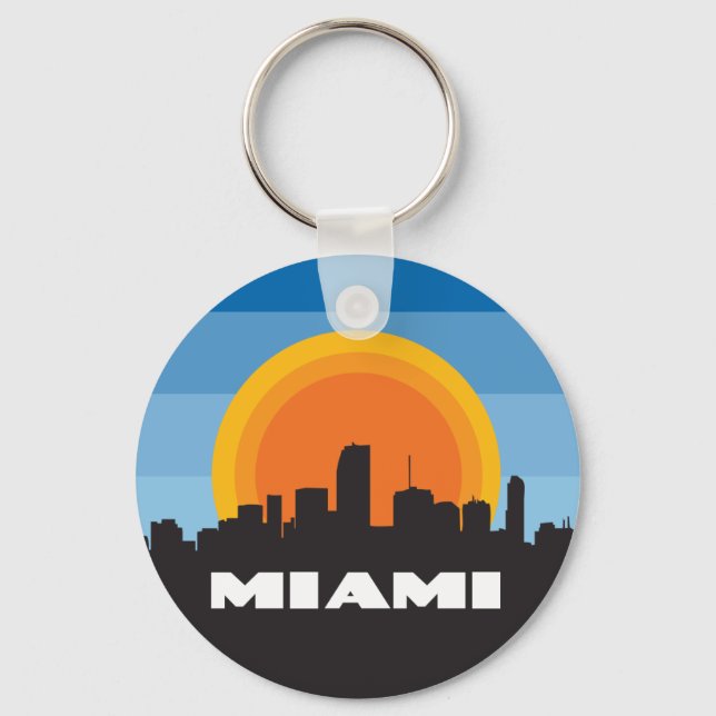 Miami Florida Skyline Retro Style Key Ring (Front)