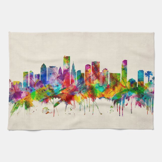 Miami Florida Skyline Tea Towel (Horizontal)