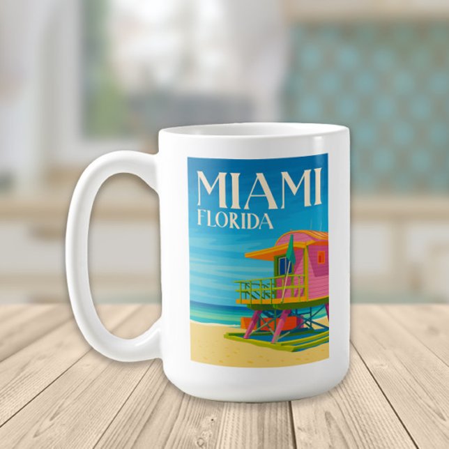 Miami Florida South Beach Life Guard Art Deco Coffee Mug (Miami, Florida coffee mug)