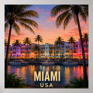 Miami Florida Tropical Waterfront Travel Gift Poster