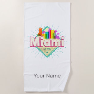 Miami Florida United States Retro Skyline Vintage Beach Towel