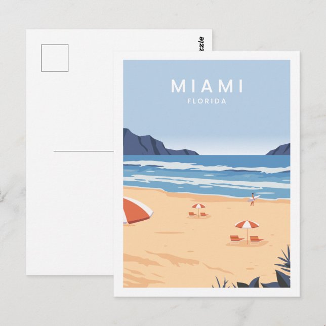 Miami Florida USA Famous Travel Place Illustration Postcard (Front/Back)