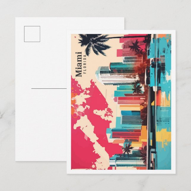 Miami Florida USA Pop Art Travel Illustration Postcard (Front/Back)