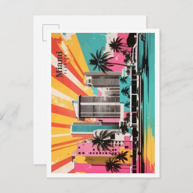 Miami Florida USA Pop Art Travel Illustration Postcard (Front/Back)