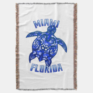 Miami Florida Vacation Tribal Turtle Throw Blanket