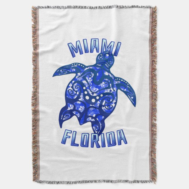Miami Florida Vacation Tribal Turtle Throw Blanket (Front Vertical)